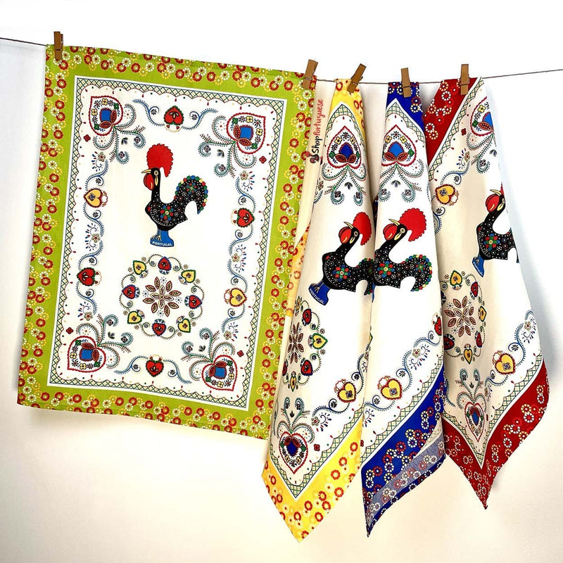 Barcelos Rooster Kitchen Towels (White w/ Colored Border) - Shopportuguese.com  